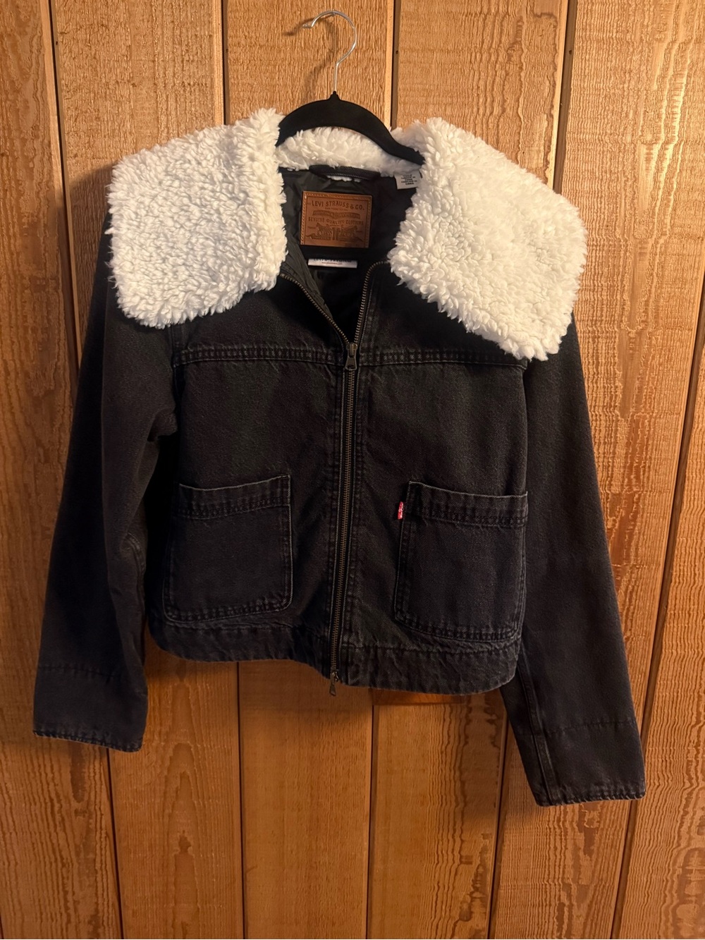 Levi's Premium Retro Black Denim Sherpa Trucker Jacket Medium